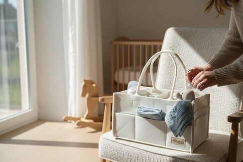 Diaper Caddy Organizer, Portable Nursery Storage Basket with Handles and Removable Dividers, Felt Baby Organizer for Diapers, Wipes, Toys and Essentials in Kuwait