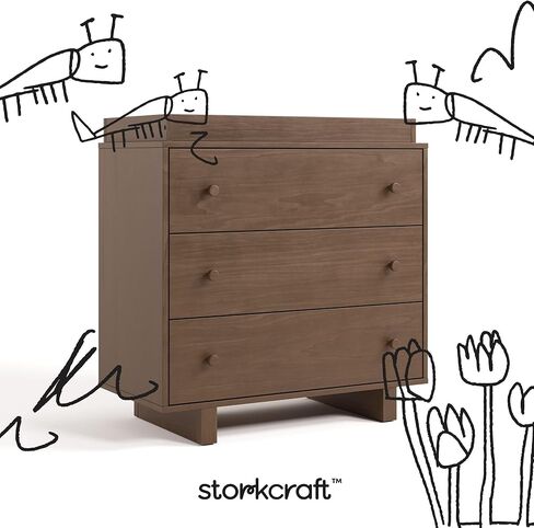 صندوق Storkcraft Texas ذو 3 أدراج مع غطاء طاولة تغيير قابل للإزالة (البندق) - خزانة أطفال معتمدة من GREENGUARD Gold، نظام أدراج متشابك لخزانة غرف نوم الأطفال والحضانة in Kuwait