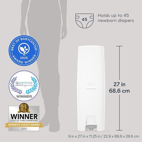 Diaper Genie Premier Diaper Pail Gift Set | Hands-Free Odor Control with Foot Pedal | High-Capacity Diaper Trash Can | Includes 2 Jumbo+ Refills (Holding up to 2,160 Newborn Diapers) in Kuwait