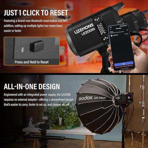 Godox 3Pack LE200Bi Light Kit wih Light Stand/Softbox/Carry Case/5-1 Reflector Bi-Color LED Professional Continuous Video Lighting Kit, CRI 98+, 2800K-6500K, 57700 Lux for Studio in Kuwait