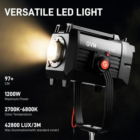 GVM 1200W LED Studio Light, 1200B AIO Film Lighting Kit with DMX Control, 42800lux/3m Photography Lighting Kit, Continuous Output Video Lighting for TV Productions, Live Broadcasts, 2700K-6800K in Kuwait