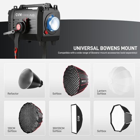 GVM 1200W LED Studio Light, 1200B AIO Film Lighting Kit with DMX Control, 42800lux/3m Photography Lighting Kit, Continuous Output Video Lighting for TV Productions, Live Broadcasts, 2700K-6800K in Kuwait
