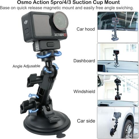 لملحقات DJI Action 5 Pro/4/3، مجموعة ملحقات تثبيت مقود الدراجة بكأس شفط 360 درجة من Osmo، مجموعة ملحقات تثبيت سريعة الإصدار، من أجل Osmo 360 للزجاج الأمامي للسيارة ومقود الدراجة النارية in Kuwait