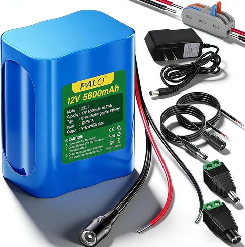 5600mAh 12V Lithium Battery, 12V Battery Pack with Battery Charger and Bare Leads Wire for 12V Devices RC Car,LED Strip,DIY Project,Electronic Organ,Optical Network Unit,CCTV Camera in Kuwait