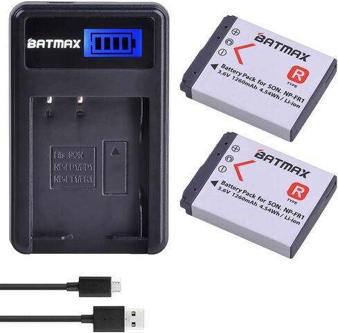 بطارية Batmax 2X 1260 مللي أمبير NP-FR1 NP FR1 + شاحن USB LCD لهاتف Sony NP-FR1؛ كاميرا سوني سايبر شوت DSC-F88،DSC-G1،DSC-P100،DSC-P100/LJ،DSC-P100/R،DSC-P120،DSCP150،DSC-P200،DSC-T30،DSC-T50،DSC-V3 كاميرا in Kuwait