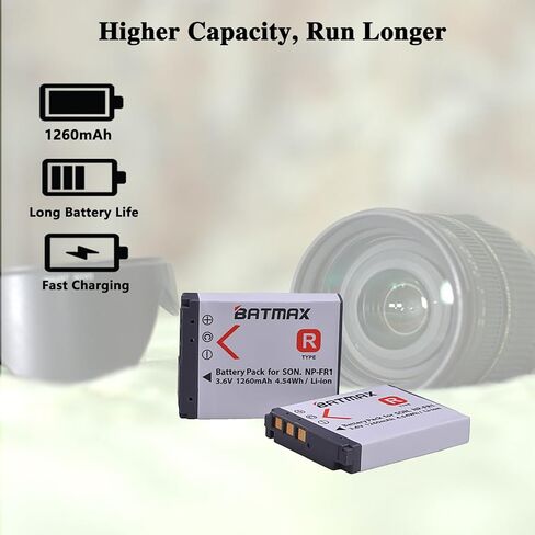 بطارية Batmax 2X 1260 مللي أمبير NP-FR1 NP FR1 + شاحن USB LCD لهاتف Sony NP-FR1؛ كاميرا سوني سايبر شوت DSC-F88،DSC-G1،DSC-P100،DSC-P100/LJ،DSC-P100/R،DSC-P120،DSCP150،DSC-P200،DSC-T30،DSC-T50،DSC-V3 كاميرا in Kuwait