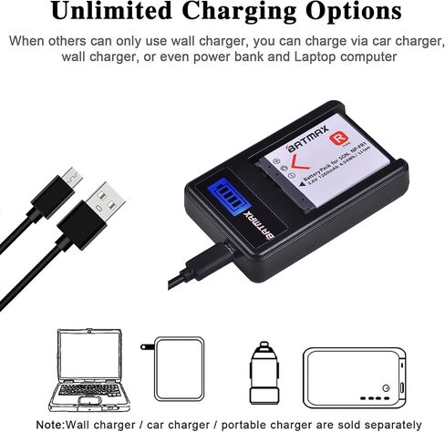 بطارية Batmax 2X 1260 مللي أمبير NP-FR1 NP FR1 + شاحن USB LCD لهاتف Sony NP-FR1؛ كاميرا سوني سايبر شوت DSC-F88،DSC-G1،DSC-P100،DSC-P100/LJ،DSC-P100/R،DSC-P120،DSCP150،DSC-P200،DSC-T30،DSC-T50،DSC-V3 كاميرا in Kuwait