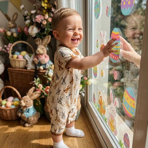 Newborn Baby Boys Easter Jumpsuit Romper Bunny Print Short Sleeve Bodysuit Pants Infant Summer Clothes Outfits in Kuwait