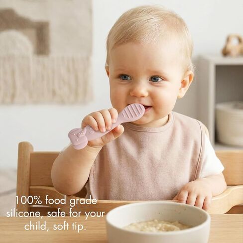 مجموعة ملاعق الأطفال مكونة من 6 ملاعق سيليكون للأطفال الرضع، خالية من مادة BPA، ملعقة للرضع، ملعقة فطام للرضع، ملعقة التسنين للتغذية الذاتية، أواني تغذية الأطفال الصغار، ROCCED in Kuwait