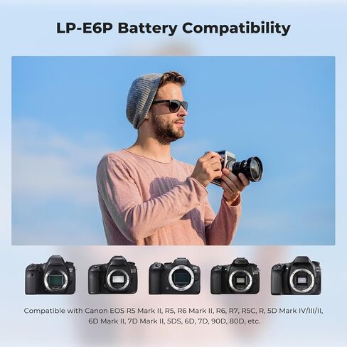 بطاريات K&F CONCEPT 2-Pack 2520mAh LP-E6P، بطارية USB-C R5 Mark II متوافقة مع كاميرات Canon R6 Mark III/II، R5 R6 R7، 5D 6D 7D in Kuwait