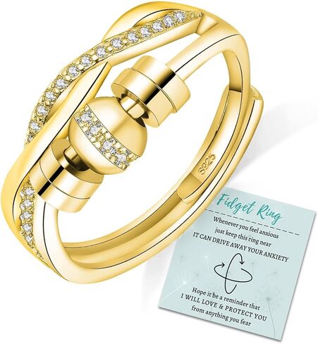 HEEYA Anxiety Rings for Women,Sterling Silver Rings to my Daughter,Adjustable Spinner Ring with Ball Bead,Anxiety Fidget Ring for Women,Thumb Jewelry for Birthday,Christmas with Gift Card in Saudi Arabia