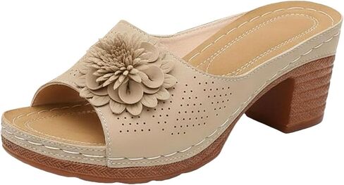 Women's Flower Chunky Heel Orthopedic Wedge Sandals Open Toe Slip On Platform Casual Walking Slides Dressy Boho Comfortable Beach Sandals in Kuwait