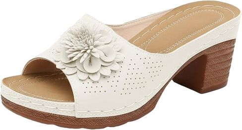 Women's Flower Chunky Heel Orthopedic Wedge Sandals Open Toe Slip On Platform Casual Walking Slides Dressy Boho Comfortable Beach Sandals in Saudi Arabia
