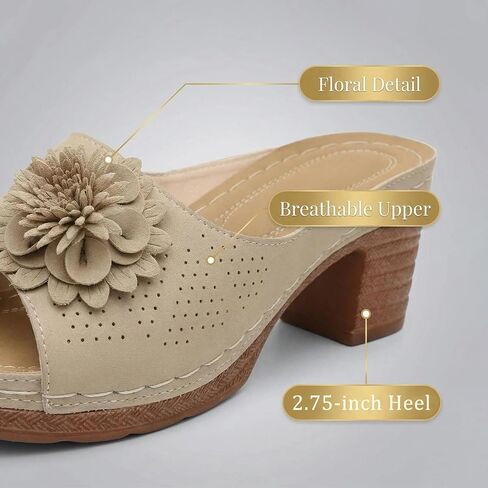 Women's Flower Chunky Heel Orthopedic Wedge Sandals Open Toe Slip On Platform Casual Walking Slides Dressy Boho Comfortable Beach Sandals in Saudi Arabia