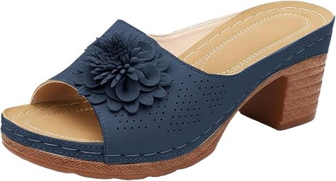 Women's Flower Chunky Heel Orthopedic Wedge Sandals Open Toe Slip On Platform Casual Walking Slides Dressy Boho Comfortable Beach Sandals in Saudi Arabia