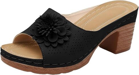 Women's Flower Chunky Heel Orthopedic Wedge Sandals Open Toe Slip On Platform Casual Walking Slides Dressy Boho Comfortable Beach Sandals in Saudi Arabia