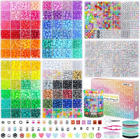 4500Pcs Pony Beads Bracelet Making Kit, 6 Boxes with 1600pcs Letter Beads Friendship Bracelets Kandi Rave Bead for Jewelry Making Keychain Hair Braid Gifts for Teens Arts and Crafts Kits in Saudi Arabia