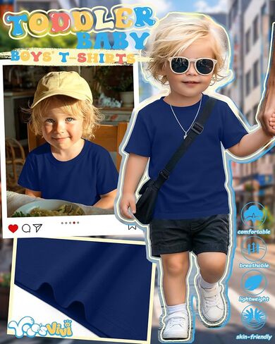 تي شيرت Yooo's Vivi للأطفال الصغار من القطن بأكمام قصيرة ورقبة دائرية تي شيرت صيفي غير رسمي للأطفال أساسي ناعم عادي 18M-5T in Kuwait