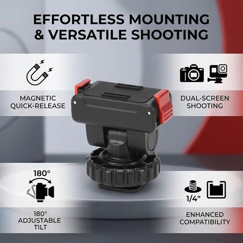 GOWENIC Magnetic Cold Shoe Adapter, Aluminum Alloy Mount with 180 Tilt Adjustment and Anti Slip Silicone Gasket, for Osmo 4 3 Mirrorless Camera Dual Screen Photography in Kuwait