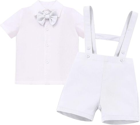 IDOPIP Baby Boys Formal Suit Set Gentleman Birthday Shirt Suspender Shorts Bowtie Wedding Tuxedo Outfits for Cake Smash Photo in Kuwait