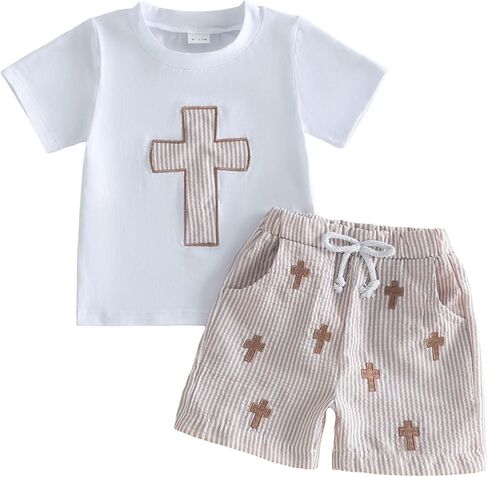 Baby Boy Easter Outfit Bunny Short Sleeve T-shirt Top Checkered Shorts Set Toddler Summer Trendy Boys Clothes in Saudi Arabia
