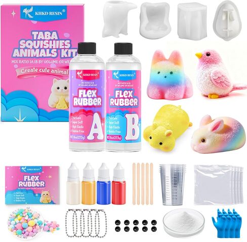 KHKD RESIN مطاط مرن لمجموعة تابا اسفنجي، 15.98 أونصة مطاط صنع اسفنجي، صانع اسفنجي، مع قوالب سيليكون، معجون ألوان، مسحوق متدفق، هدايا مثالية، ترفيه لتخفيف التوتر in Kuwait