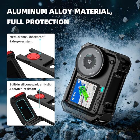 BRDRC Action 6 Camera Cage + Screen Protector+ Carrying Case (for Frame) Accessories Kit, Protective Metal Cage Portable PU Hard Bag Tempered Glass Lens Film for DJI Osmo Action 6 Protective Bundle in Kuwait