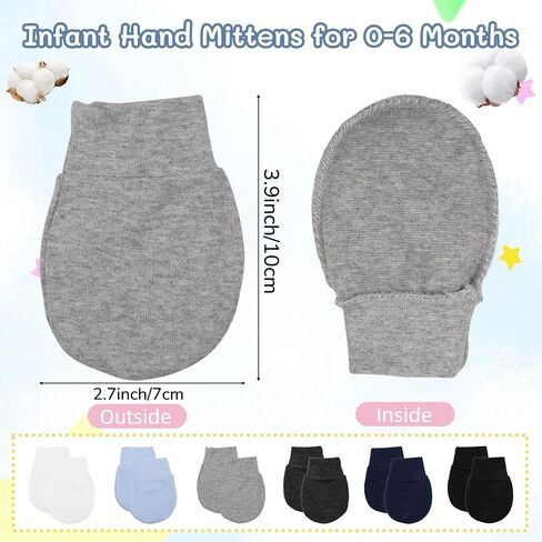 Baby Mittens No Scratch Infant Soft Cotton Gloves Elastic Wrist Gloves Newborn Mittens for 0-6 Months Boys Girls in Kuwait