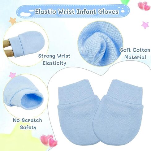 Baby Mittens No Scratch Infant Soft Cotton Gloves Elastic Wrist Gloves Newborn Mittens for 0-6 Months Boys Girls in Kuwait