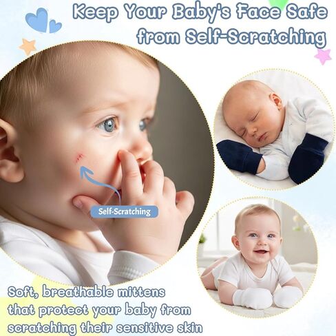 Baby Mittens No Scratch Infant Soft Cotton Gloves Elastic Wrist Gloves Newborn Mittens for 0-6 Months Boys Girls in Kuwait
