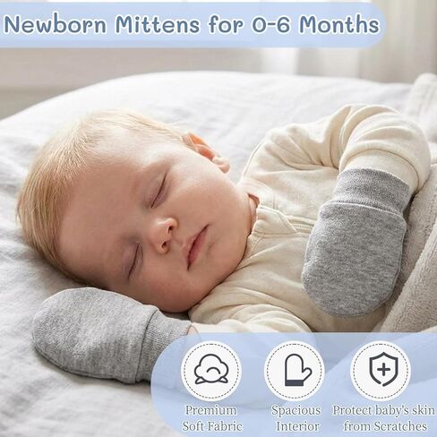 Baby Mittens No Scratch Infant Soft Cotton Gloves Elastic Wrist Gloves Newborn Mittens for 0-6 Months Boys Girls in Kuwait