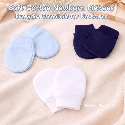 Baby Mittens No Scratch Infant Soft Cotton Gloves Elastic Wrist Gloves Newborn Mittens for 0-6 Months Boys Girls in Kuwait