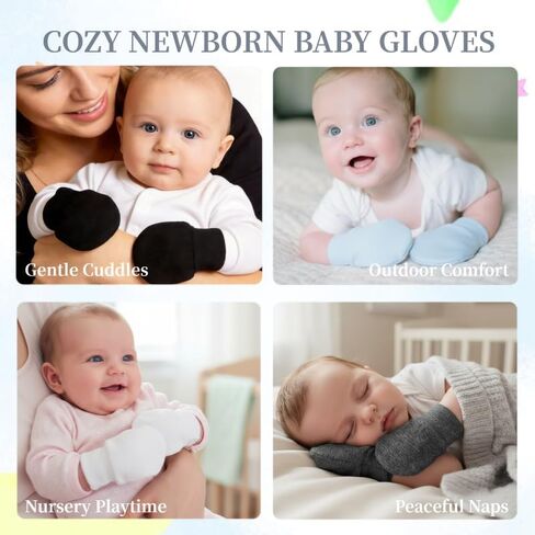 Baby Mittens No Scratch Infant Soft Cotton Gloves Elastic Wrist Gloves Newborn Mittens for 0-6 Months Boys Girls in Kuwait