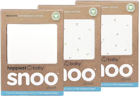 ملاءة سرير أطفال Happiest Baby SNOO - فراش حضانة من القطن العضوي بنسبة 100% - تناسب مرتبة سرير الأطفال SNOO Sleeper - حزمة مكونة من 3 قطع (الكرز العاجي (2)، العاجي (1)) in Kuwait