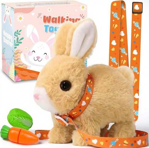 Robot Bunny Pal- My Realistic Bunny Toy, Bunny Realistic Bunny with Sounds, Jumping, Twitching, and Shaking Ears, Interactive Plush Bunny for Kids with Leash, Birthday Gift for Easter Toddler (White) in Saudi Arabia