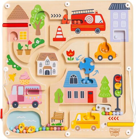 Nene Toys Magnetic Maze Board – Toddler Travel Toy 2+ – Montessori Busy Board Alternative – Bead Maze Puzzle with Tethered Stylus – Quiet Car/Plane Activity – Fine Motor Skills, Hand-Eye Coordination in Kuwait