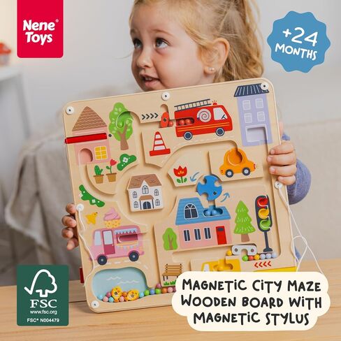 Nene Toys Magnetic Maze Board – Toddler Travel Toy 2+ – Montessori Busy Board Alternative – Bead Maze Puzzle with Tethered Stylus – Quiet Car/Plane Activity – Fine Motor Skills, Hand-Eye Coordination in Kuwait