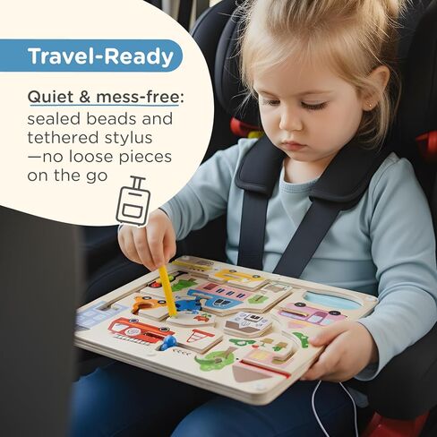 Nene Toys Magnetic Maze Board – Toddler Travel Toy 2+ – Montessori Busy Board Alternative – Bead Maze Puzzle with Tethered Stylus – Quiet Car/Plane Activity – Fine Motor Skills, Hand-Eye Coordination in Kuwait