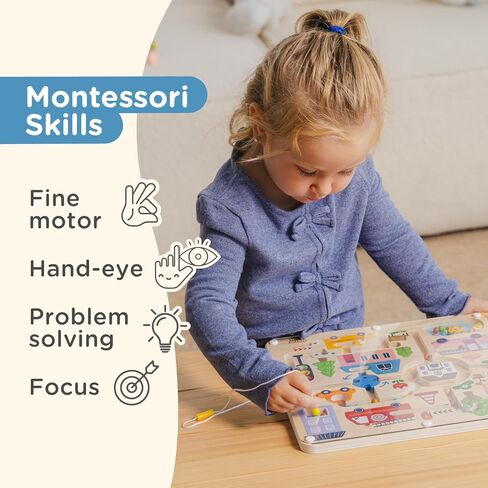 Nene Toys Magnetic Maze Board – Toddler Travel Toy 2+ – Montessori Busy Board Alternative – Bead Maze Puzzle with Tethered Stylus – Quiet Car/Plane Activity – Fine Motor Skills, Hand-Eye Coordination in Kuwait