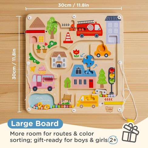 Nene Toys Magnetic Maze Board – Toddler Travel Toy 2+ – Montessori Busy Board Alternative – Bead Maze Puzzle with Tethered Stylus – Quiet Car/Plane Activity – Fine Motor Skills, Hand-Eye Coordination in Kuwait