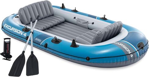 INTEX 66325EP Excursion 5 Inflatable Boat Set: Includes Deluxe 54in Aluminum Oars and High-Output-Pump – Adjustable Seats with Backrest – Fishing Rod Holders – 5-Person – 1320lb Weight Capacity in Kuwait