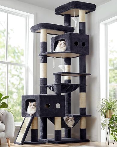 Globlazer Multi-Level Tall Cat Tower 83 inch Sturdy Extra Large Heavy Duty Cat Tree for Indoor Large Adult Cats Kittens with 2 Cat Condo, 8 Scratching Post, 2 Hammock, S83G, Dark Grey in Saudi Arabia