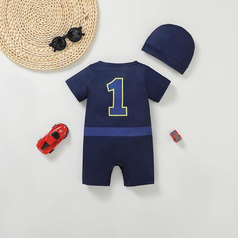 Baby Boy 1st Birthday Police Officer Outfit Infant First Birthday Outfit Boy Cop Romper Set with Hat in Saudi Arabia