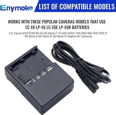 LP-E6 Battery Charger Compatible with Canon LP-E6 LC-E6 LC-E6N LC-E6NH Batteries for Canon EOS R R5 R5C R6 6D 7D 5D 5DS 5DS R 6D Mark II 7D Mark II 60D 70D Cameras Power Supply in Kuwait