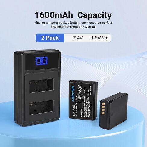 عبوتان من بطاريات بديلة LP-E10، شاحن USB مزدوج سريع لكاميرات Canon EOS Rebel T3، T5، T6، T7، T100، Kiss X50/X70/X80/X90، 1100D، 1200D، 1300D، 1500D، 4000D in Kuwait