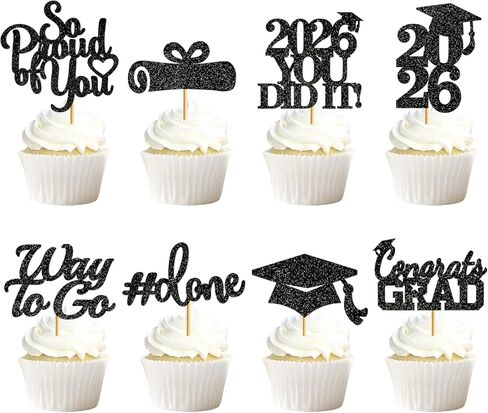 40PCS Cupcake Cupcake Toppers 2025 تختار التخرج من الدرجة قبعة كب كيك من فئة 2025 تهنئة الزخارف (الأزرق الشظية) in Kuwait