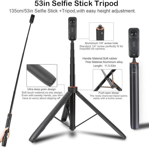 لـ Insta360 X5/X4 53 بوصة عصا سيلفي وحقيبة حمل 2 في 1، مقبض تمديد غير مرئي 53 بوصة/135 سم، مقبض قابل للتعديل، حقيبة صلبة محمولة مقاومة للماء، ضروري للسفر لـ Insta360 X5/X4 in Kuwait