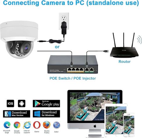 كاميرا Real HD 4K 8MP PoE IP Vandal Dome PoE IP خارجية، زاوية واسعة 2.8 مم 105 درجة Fov، رؤية ليلية 98 قدمًا، H.265، مقاومة للماء IP67، متوافقة مع NDAA in Kuwait