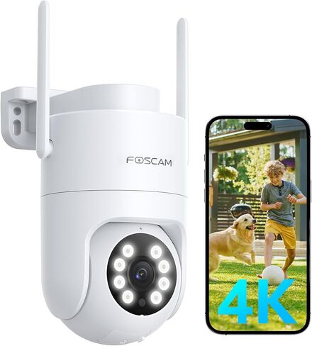 كاميرا أمان FOSCAM 4K خارجية، كاميرا WiFi كاملة الإحساس بالمساحة 360 درجة تتبع تلقائي للرادار، رؤية بدون نقطة عمياء، اكتشاف الإنسان/السيارة/الحركة/الصوت، رؤية ليلية ملونة، IP66 متوافق مع Alexa in Kuwait
