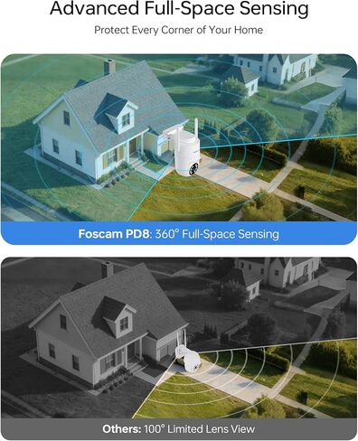 كاميرا أمان FOSCAM 4K خارجية، كاميرا WiFi كاملة الإحساس بالمساحة 360 درجة تتبع تلقائي للرادار، رؤية بدون نقطة عمياء، اكتشاف الإنسان/السيارة/الحركة/الصوت، رؤية ليلية ملونة، IP66 متوافق مع Alexa in Kuwait